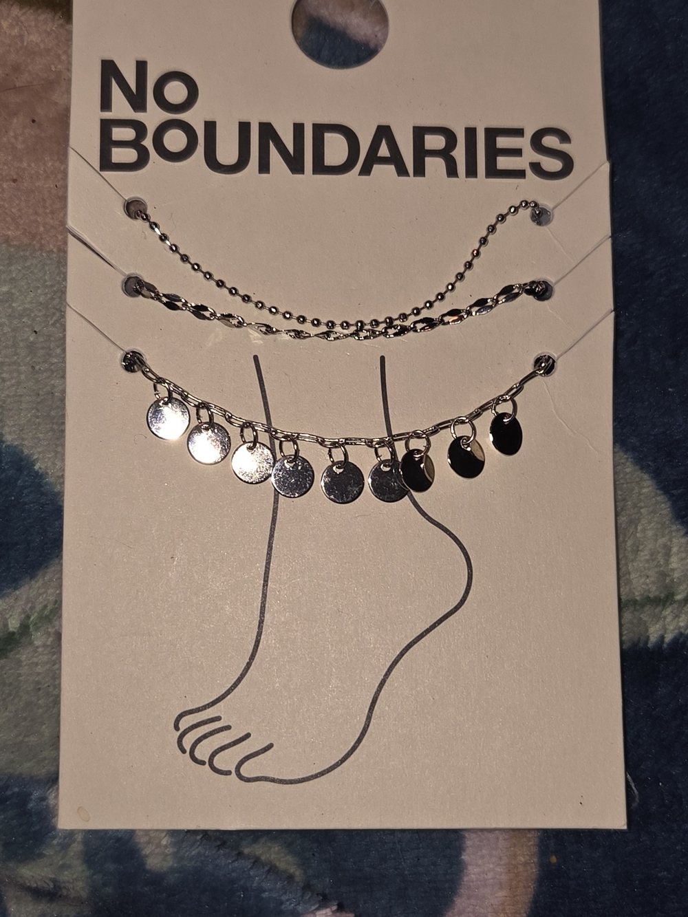 No Boundaries Silver Layered Anklet Trio with Disc Charms